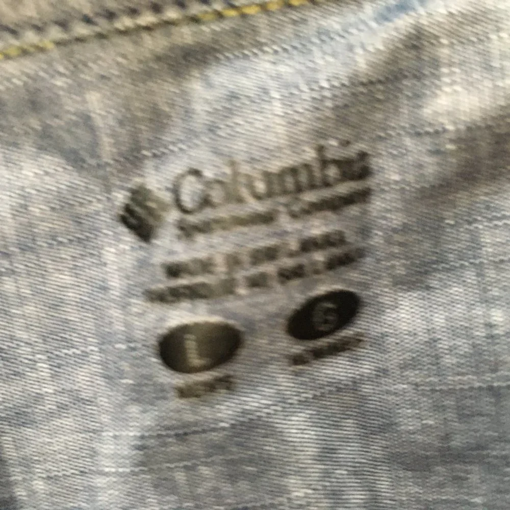 Columbia Mens L Button Up Shirt Yellow Gray Plaid‎ Short Sleeve Pockets